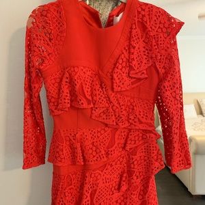 ⭐️Aijek red lace long sleeve mini dress NWOT US 2